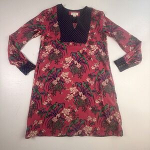 Maeve By Anthropologie 6 Pink W/green Tropical Bird Print Polka Dot Shift Dress